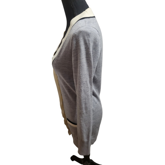 Halogen Gray Black Cream Button Down 100% Merino Wool Cardigan, Sz S - Picture 6 of 8